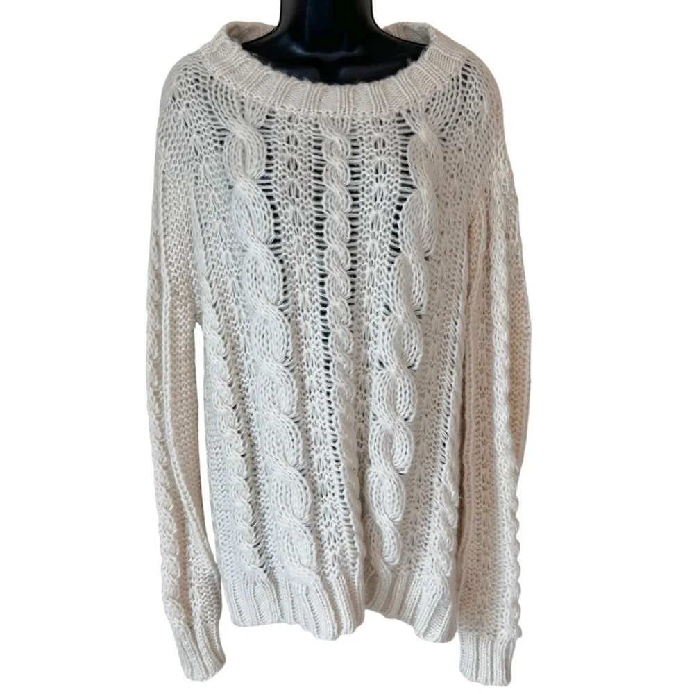 Wooden Ships TUCK CABLE KNIT BOYFRIEND SWEATER in ALABASTER